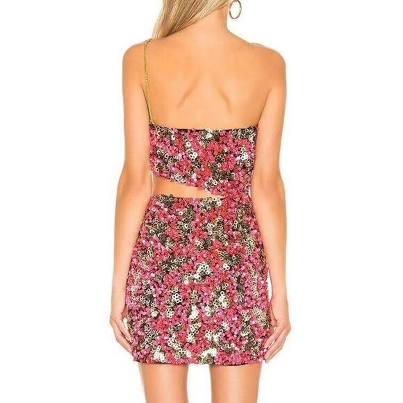H:ours NWT Sybila Fuchsia and Gold Shiny Sequin Cut-Out Party Mini Dress Medium - Picture 5 of 10